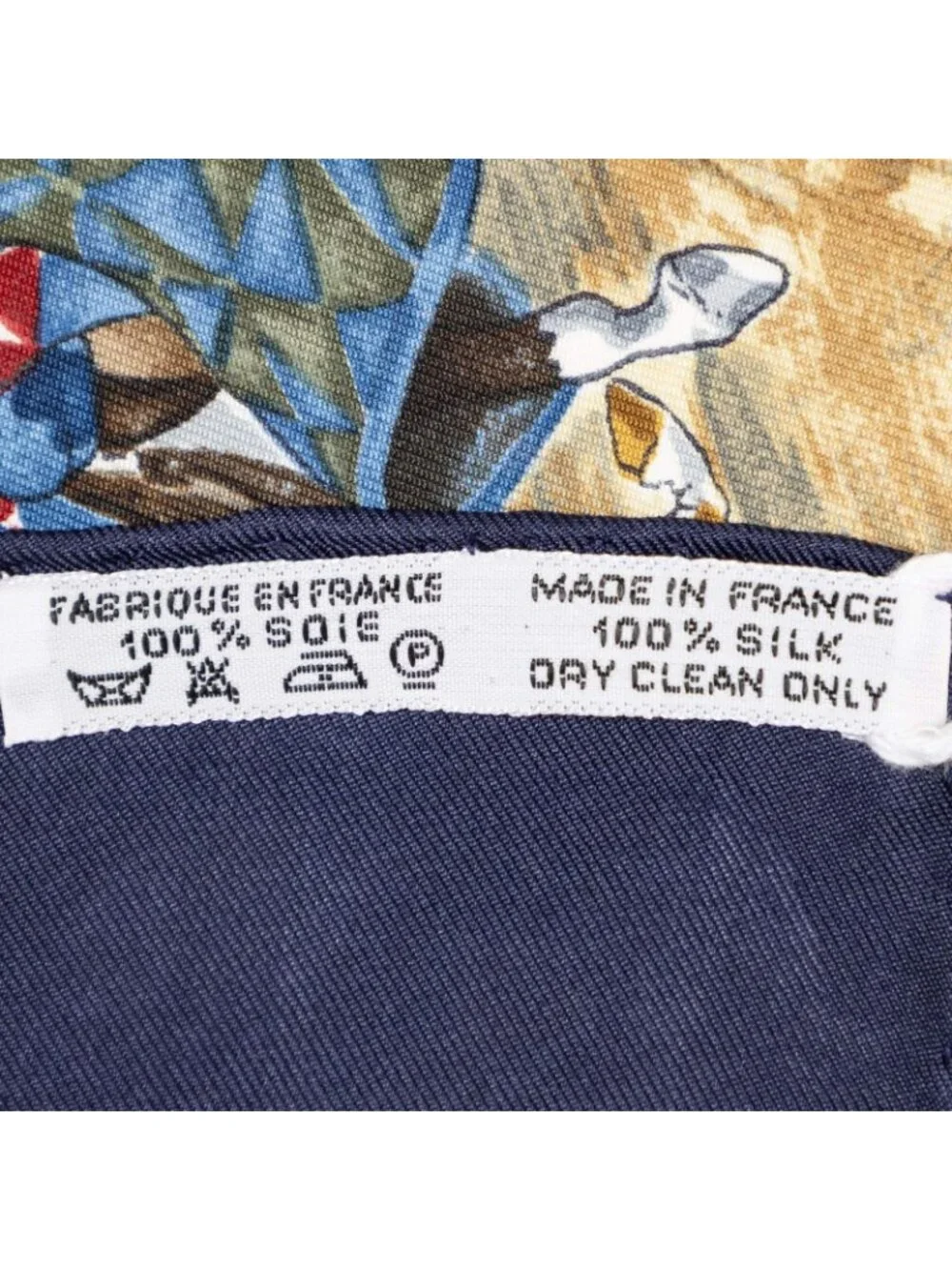 Hermes Scarf Navy Beige Light Blue 100% Twill Silk